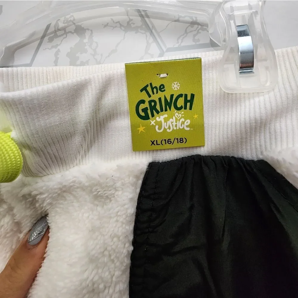 New Girls Justice The Grinch Joggers White Sherpa Christmas